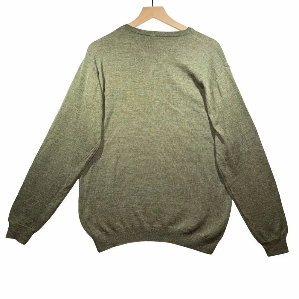Murano Modern Performance V Neck Pullover Sweater Olive Men's Size L